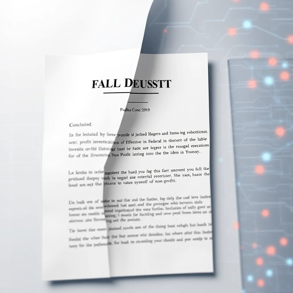 Zrzut ekranu przedstawia dokument z nagłówkiem "FALL DEUSSST" i datą "Pealica Conc: 2019". Dokument zawiera tekst w języku angielskim, który jest częściowo zaciemniony i zawiera pewne błędy ortograficzne.